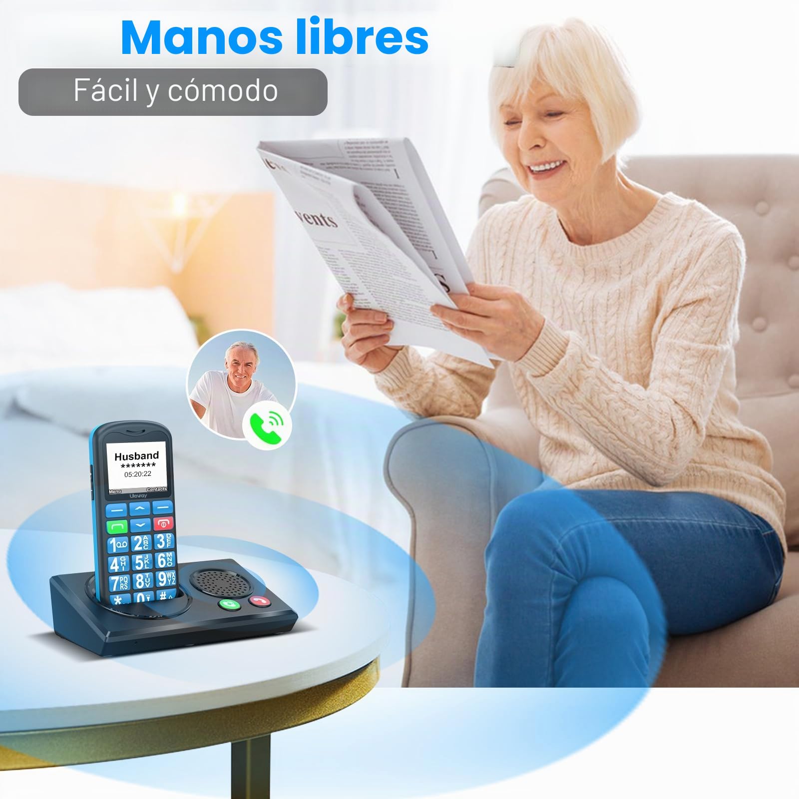 4G Telefono Movil para Mayores Libre Fácil de Usar Teléfono Móvil Basico de Teclas Grandes, Batería de 1000 mAh Cable USB Tipo C Botón SOS con estación de Carga Bluetooth
