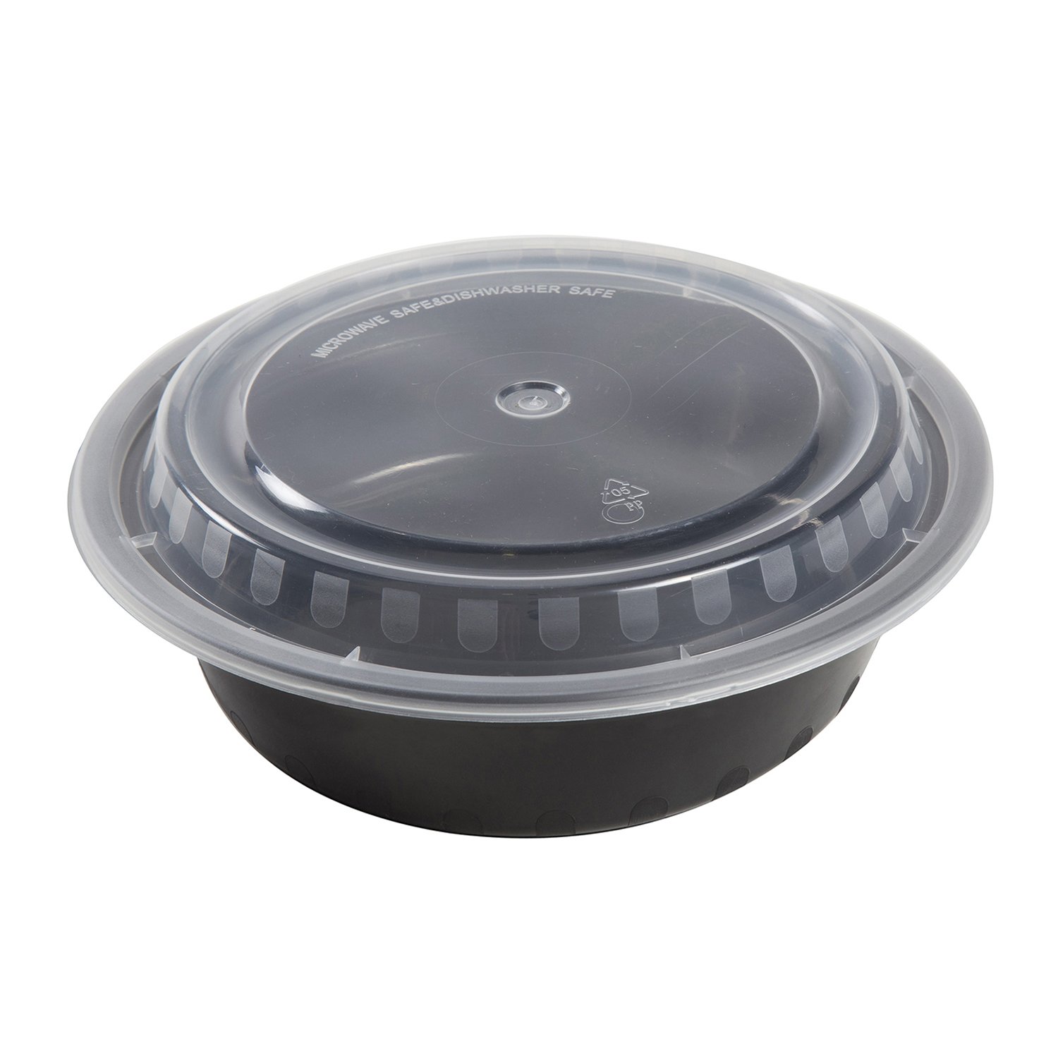 AmerCare 6" Round Black Plastic Container with Lid, 16oz. for Microwave or Freezer, Pack of 150