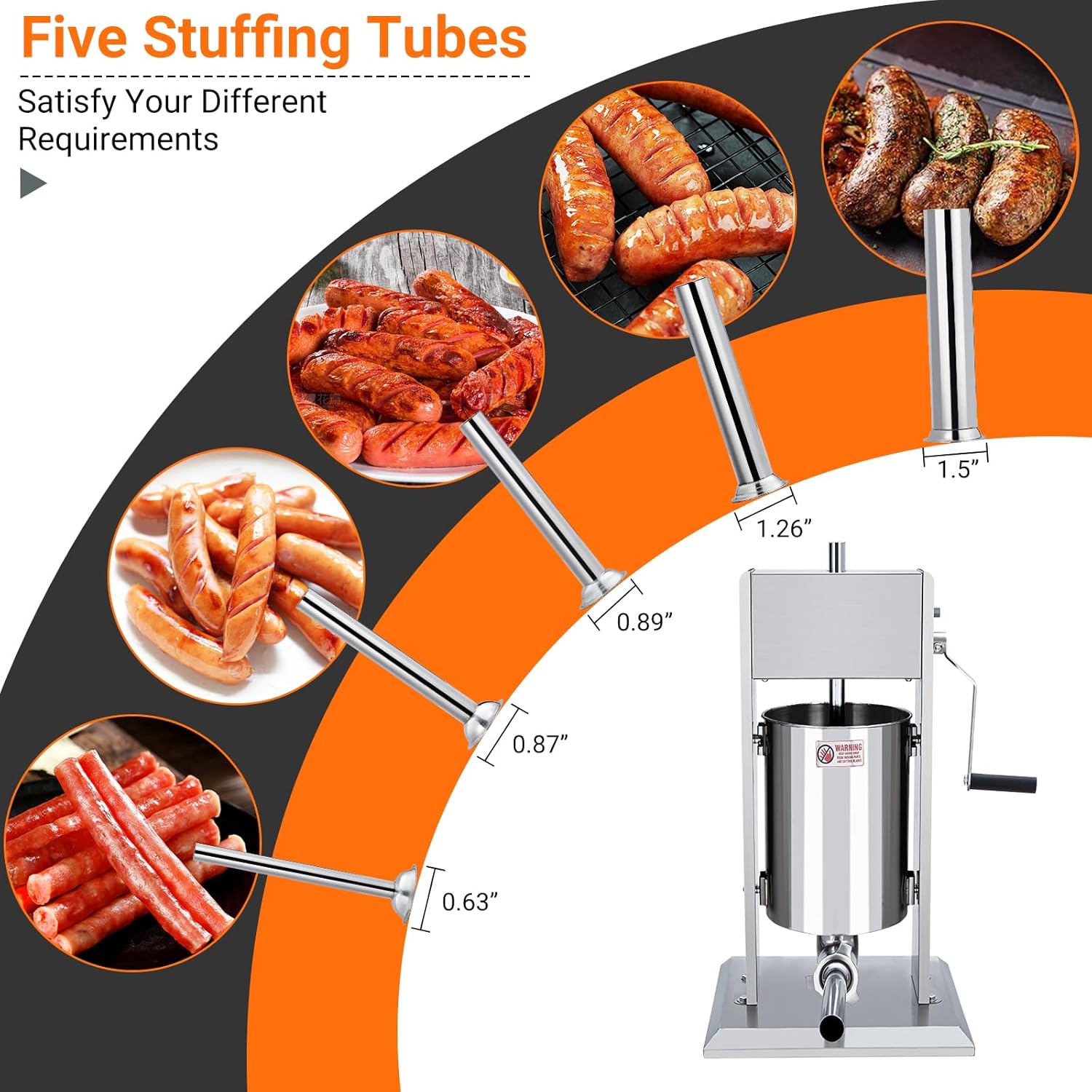 Manual Sausage Stuffer Machine 5L/11LBS – Heavy Duty Stainless Steel Meat Filler – Dual Speed, 5 Filling Tubes, for Home & Commercial Kitchen Use – Compatible with Electric or Manual