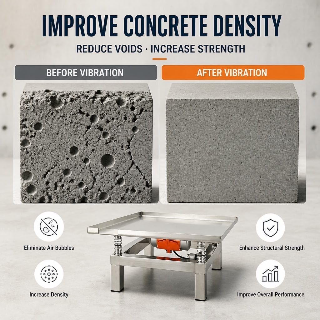 Concrete Vibration Table 19.7×19.7 Inch Stainless Steel Vibrating Test Bench 3000 3600 RPM 45 Lbs Load Capacity for Lab Construction Food Chemical Material Compaction
