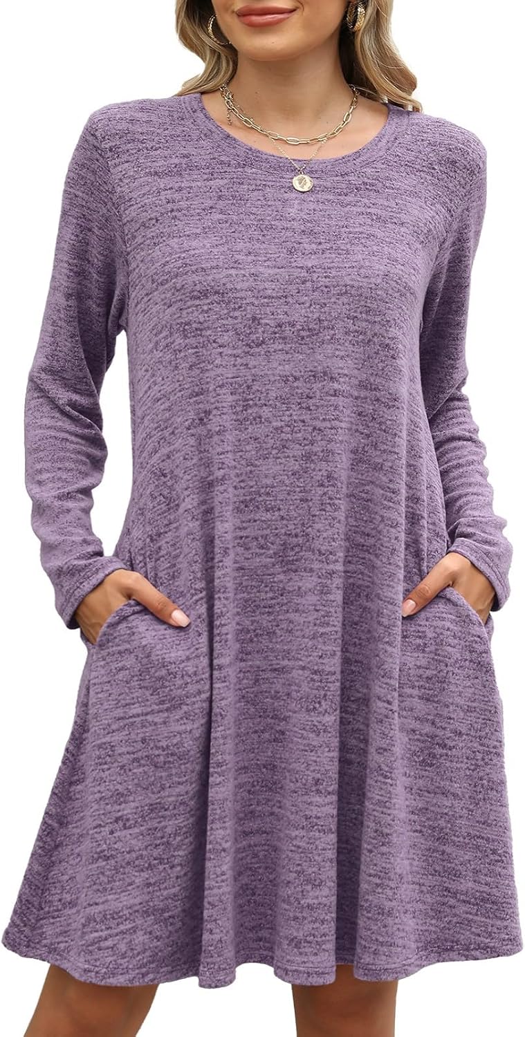 BELAROI Plus Size Sweater Dress for Curvy Women Fall Dresses Winter Crew Neck Long Sleeve with Pockets Tshirt Dress
