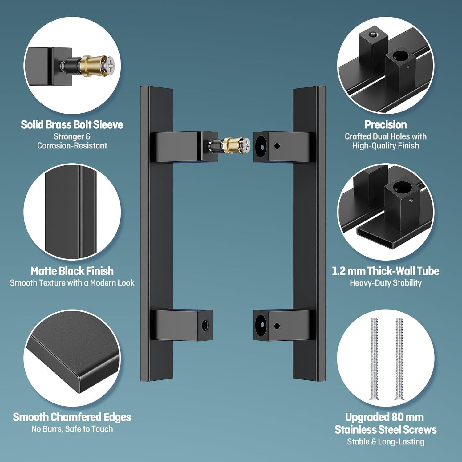 Ranbo 12" Ladder Style Push Pull Door Handle, 200mm (7-7/8") CTC, 1.2mm Thick 304 Stainless Steel, Fits 6–19mm (1/4"–3/4") Glass Doors, for Shower, Barn and Interior Doors,Matte Black