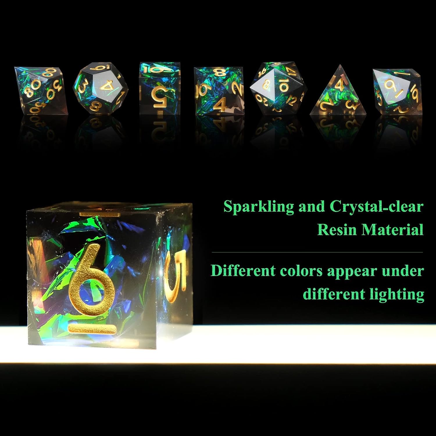 DND Dice Set Handmade 7 Accessories Sharp Edge Dice for Dungeons and Dragons TTRPG Games, Multi-Sided RPG Polyhedral Resin Sharp Edge Dice Roleplaying Games(Dark)