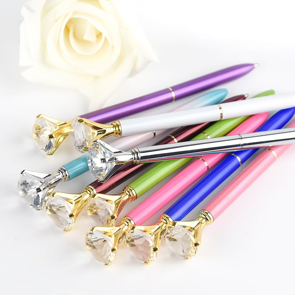 Coopay 12 Pieces Big Crystal Diamond Pens Colorful Metal Ballpoint Pens and 12 Pieces Refills in Black Ink for School Office image 2