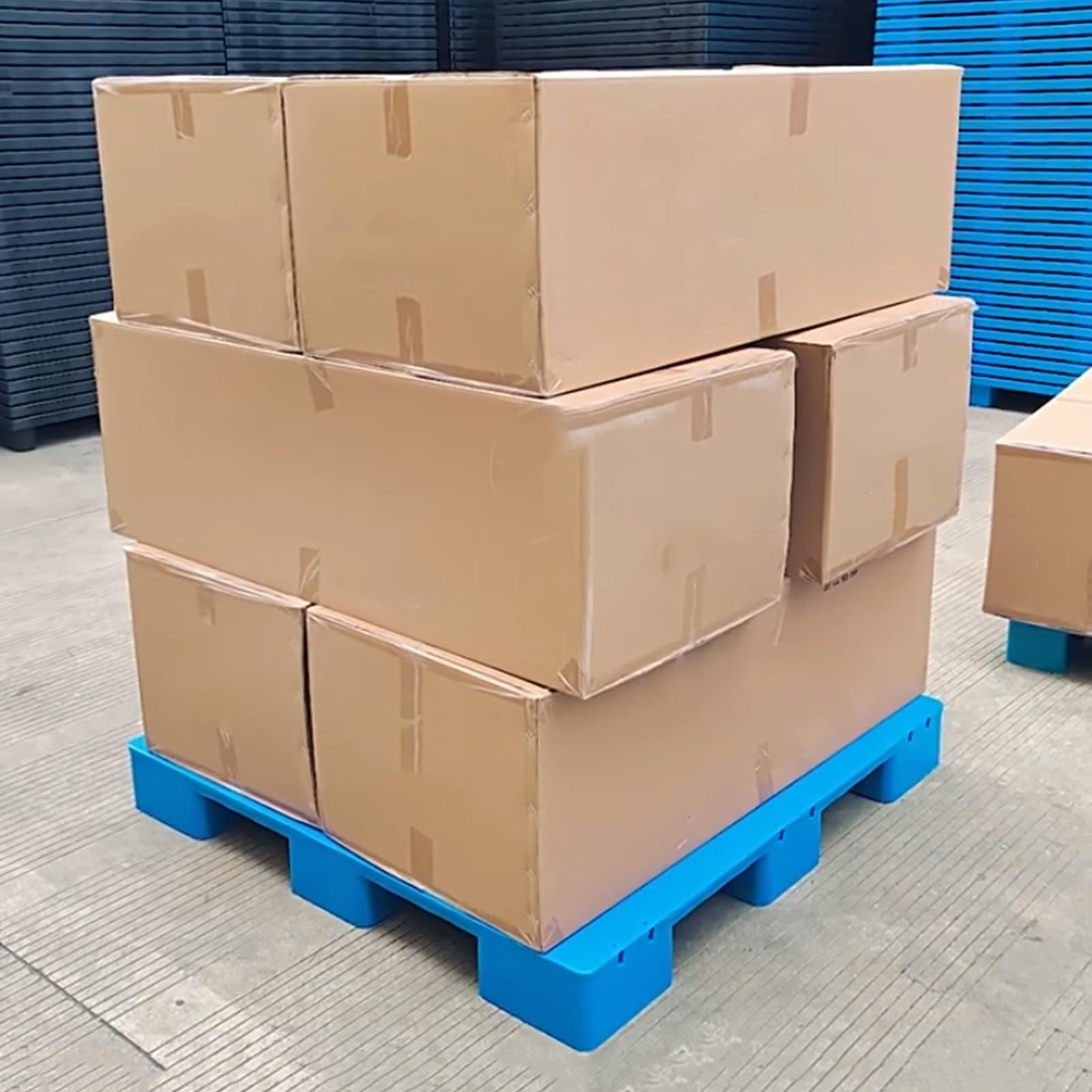 palettes en plastique, Palettes en plastique légères for stockage au sous-sol, panneau de palette d'expédition en PEHD, plate-forme de plateau de Ventilation à grille respirante(Blue 100x70x14cm,10pcs