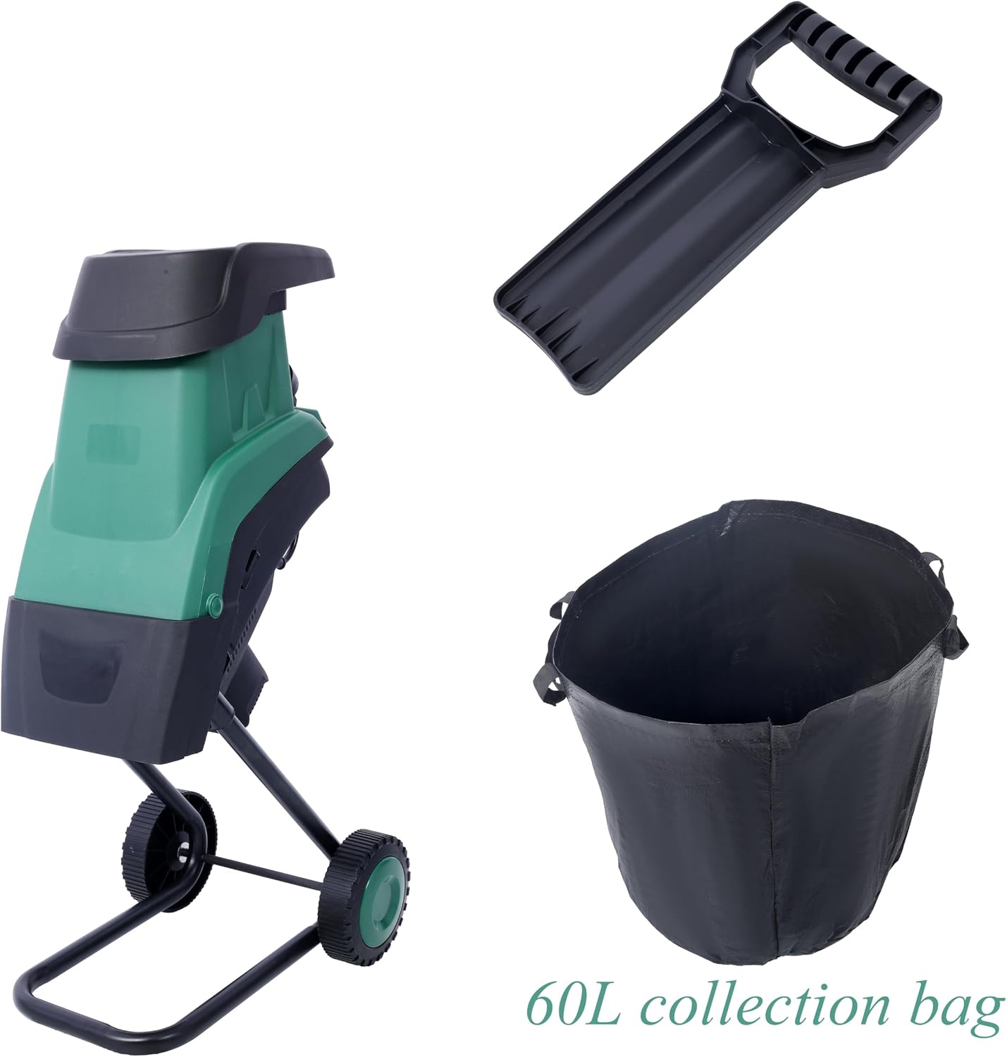 Electric Wood Chipper Shredder 15Amp Garden Yard Waste Mulcher with 6.5-inch Rotating Wheels Portable Branch Shredder Double-Sided Blade System Auto Shut-Off and Collection Bag