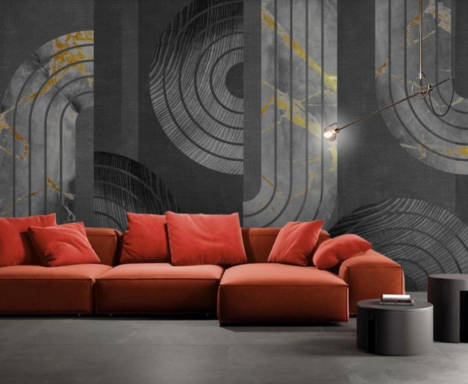 Papier peint panoramique marbre gris haut de gamme effet 3D texture bois pour mur d'accent