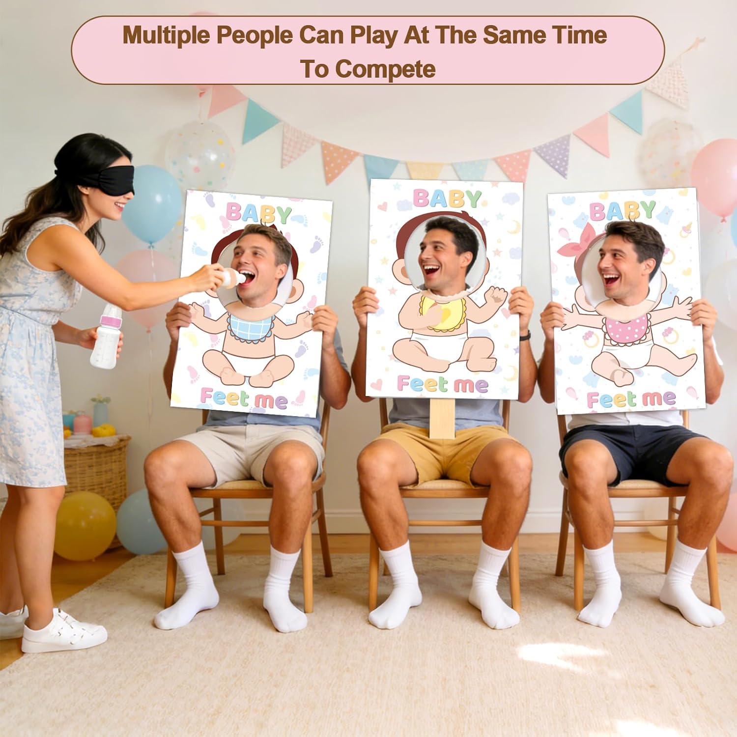 12 Pcs Baby Shower Games Feed Me Bridal Party Activities Gender Reveal Games Set include 6 Hollow Boards and 6 Adult Chug Bottles Juegos Para Baby Shower Props for Newborn Gender Reveal Party Supplies