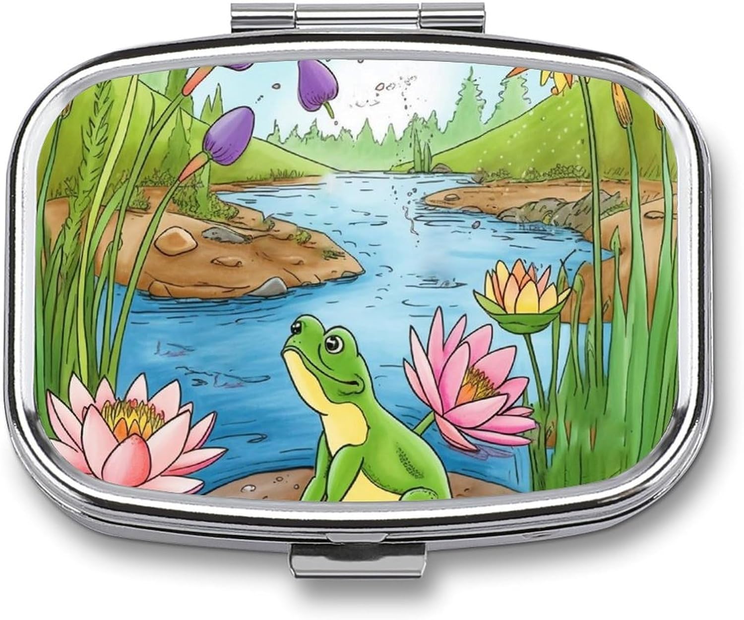 Pill Case 2 Compartment Pill Box Round Pills Organizer Pond Party Pillbox Metal Waterproof Medicine Organizer Box for Travel Pills Container Storage Boxes for Medication Planner