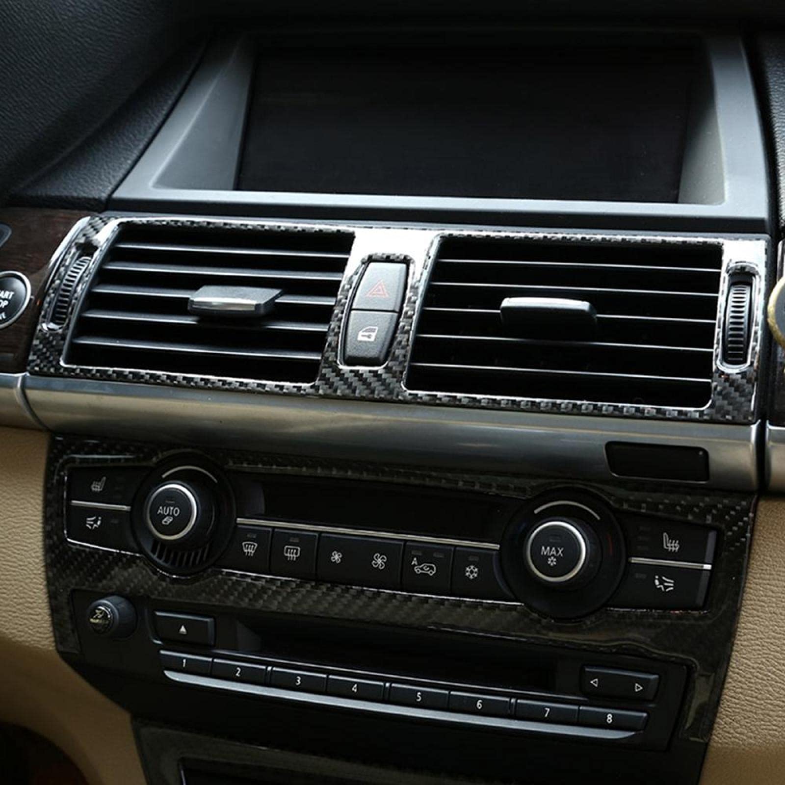 pour BMW X5 E70 X6 E71 2008-2013, Garniture de Cadre de Ventilation de climatisation pour Console Centrale intérieure de Voiture en Fiber de Carbone Souple