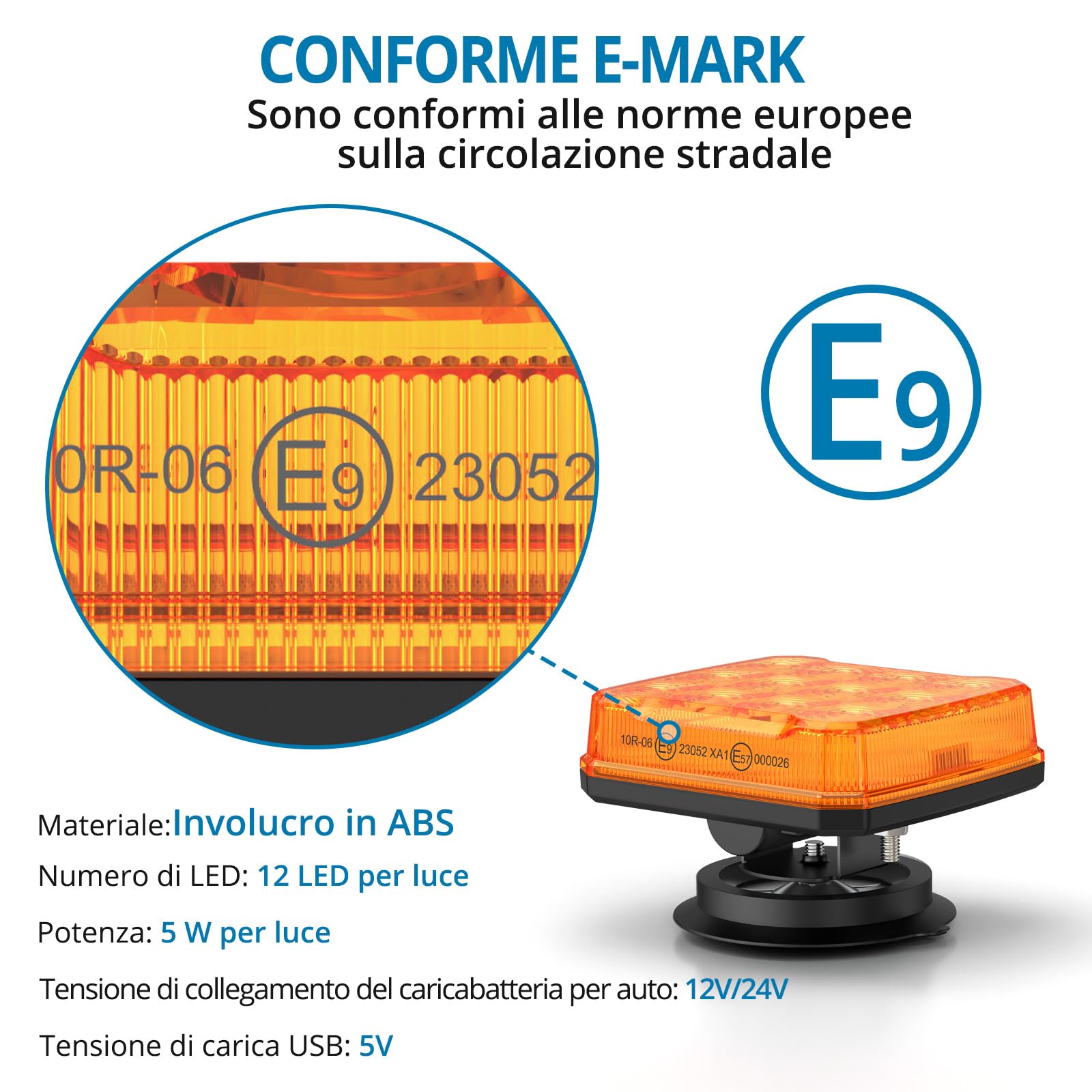 AUTOUTLET 2 Pezzi 12 LED Luci di Emergenza Magnetiche Ricaricabili,IP65 Impermeabile e 18 Modalità Strobe,Luci Lampeggianti Senza Fili per Trattori Camion Agricoli,Conforme E9 E57,12V/24V