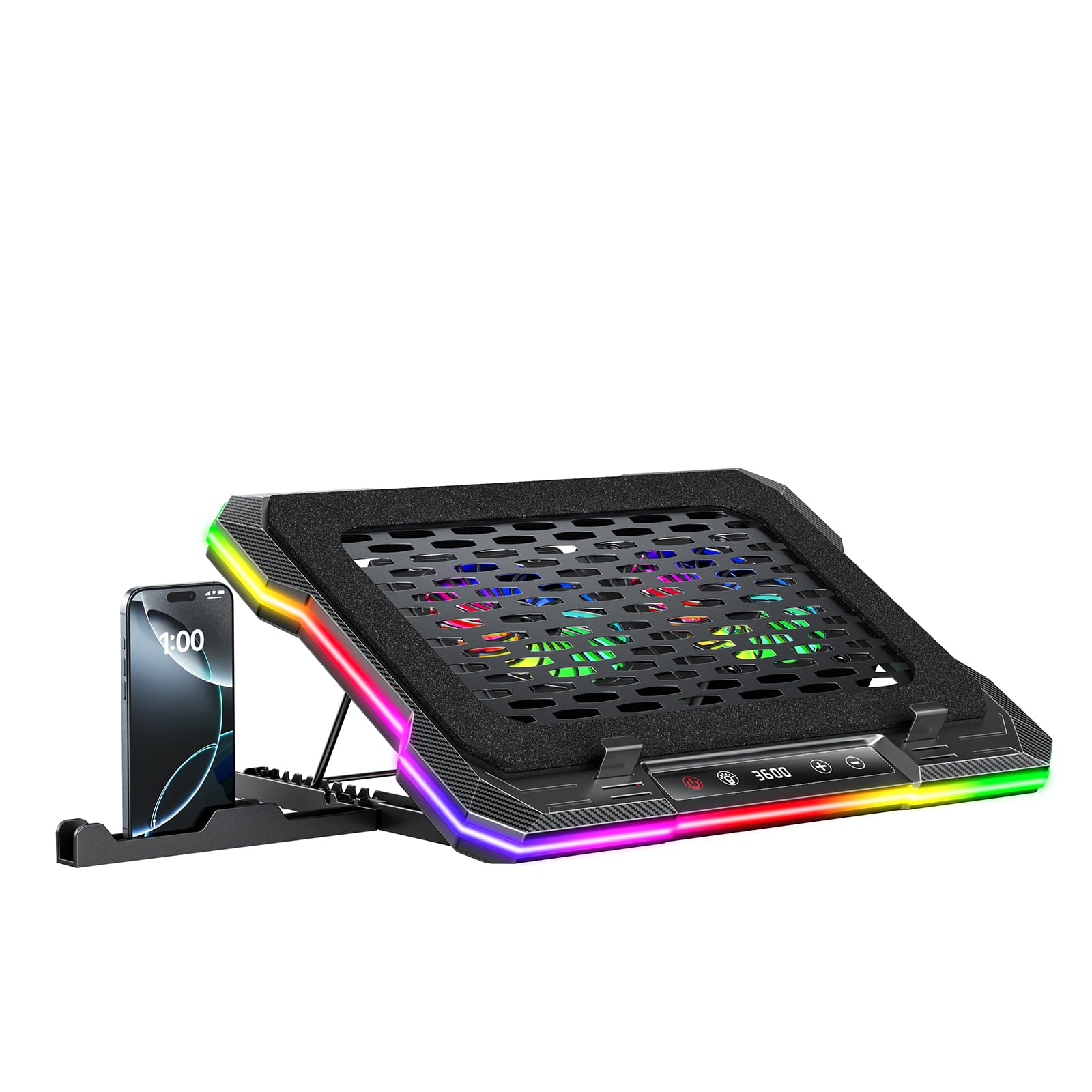ChillCore 2 Detachable Fans RGB Gaming Laptop Cooling Pad, Rapid Cooling for 15.6-19.3" Laptops, Variable Speed Control, 8 Adjustable Heights - K6 with Memory Foam