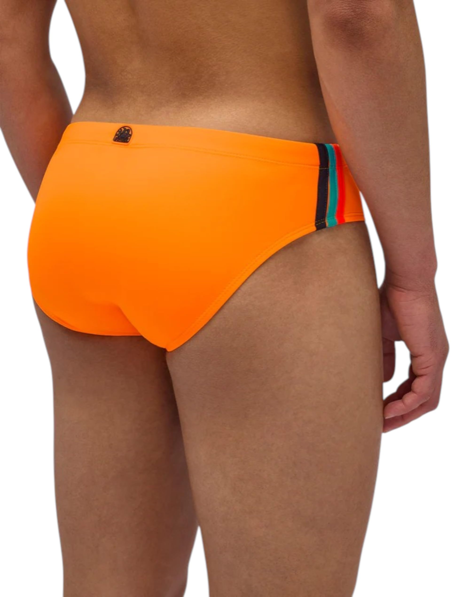 SUNDEK Slip da Mare Uomo, Arancione con Bande Laterali a Contrasto, Asciugatura Rapida, Regolabile con Coulisse, per Nuoto e Allenamento