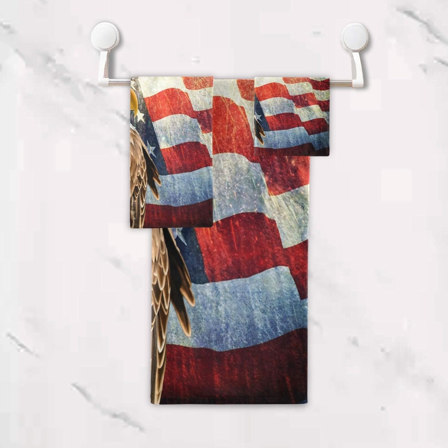 Naanle 3-Piece Towel Set,Bald Eagle American Flag Firework Bath Towel Sets, 1 Bath Towel, 1 Hand Towel, 1 Washcloth, Eagle USA Flag 4Th of July Absorbent Soft Towels Quick Drying for Bathroom