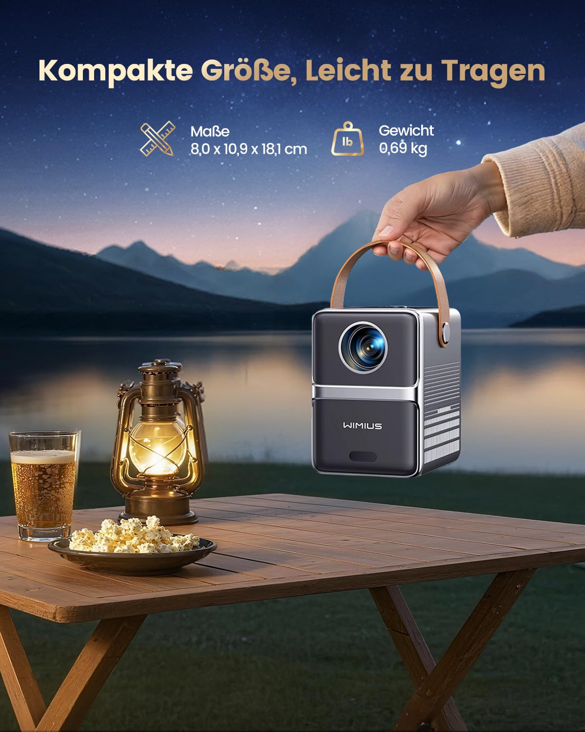 Mini Beamer 4K Smart Beamer Klein with WiFi6 2-Wege Bluetooth Full HD 1080P Elektrischer Fokus Auto Vertikale Trapezkorrektur Kurzdistanz Projektor