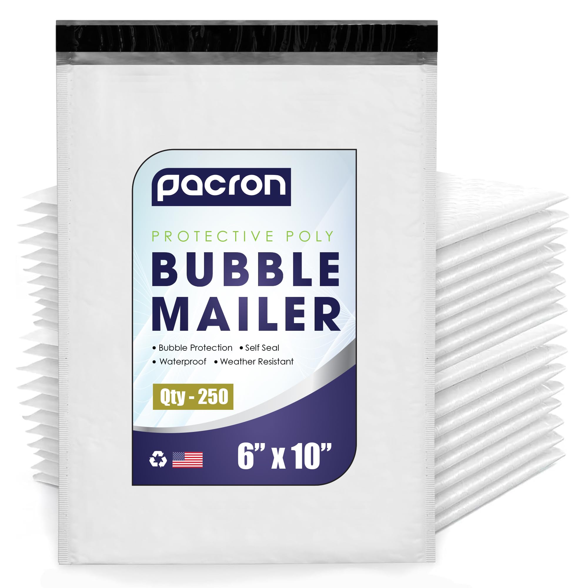 250-Pack Waterproof Poly Bubble Mailers 6 x 10 - Thick, Durable, Instant Seal Envelopes with Strong Adhesive - Protective Shipping Mailers for Jewelry