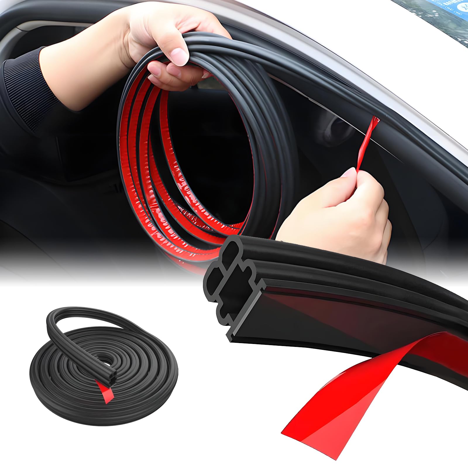 Hiahxc Black Car Door Rubber Sealing Strip,Universal 16.4Ft/5M Rubber Weather Stripping For Car Doors, Self-Adhesive Weatherproof & Soundproof Trim For Truck Window (5M)