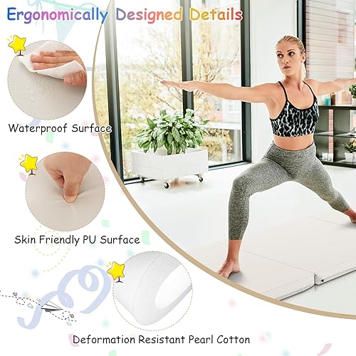 Miniatura 27 de Giantex Colchoneta de gimnasia de 6 x 2 pies, tapete plegable de 2 pulgadas de grosor con cierre de gancho y bucle, tapete de gimnasio plegable