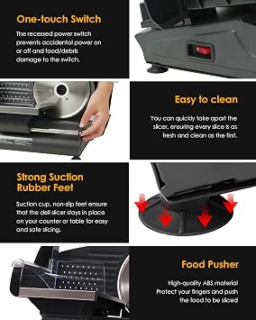 Meat Slicer Machine for Home, Deli Slicer with 7.5 Blade | Electric Meat Slicer, Stainless Steel Blade, Adjustable Thickness, Food Slicer Cuts Meat, Bread, Cheese, Easy to Clean, Black