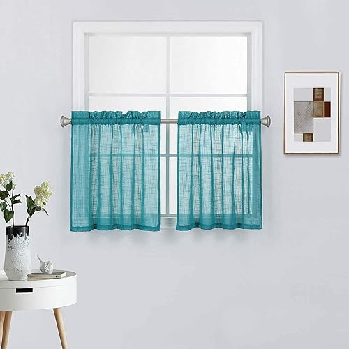 Miniatura 9 de 2 piezas de cortinas de aspecto de lino sólido y elegante, paneles totalmente cosidos, niveles de tratamiento de ventanas (27 x 36 pulgadas de