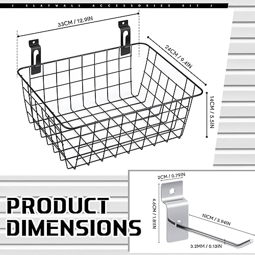 Miniatura 2 de Uiifan 2 cestas de pared con ganchos de Slatwall, cestas de pared, cestas de almacenamiento colgantes, cestas de metal, contenedores de Slatwall,