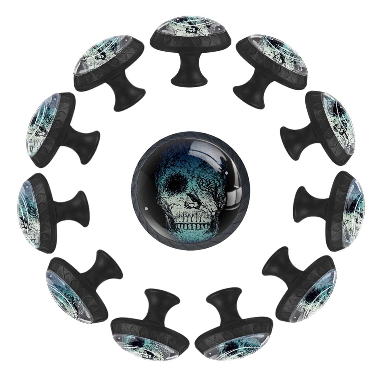Boutons de tiroir ronds lot de 12 tête de mort d'arbre pour meuble 35mm
