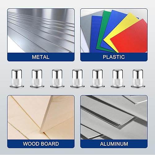 Miniatura 5 de WORKPRO 50 tuercas de remache, tuerca remachable de acero inoxidable de 14"-20, cabeza plana roscada con cuerpo moleteado