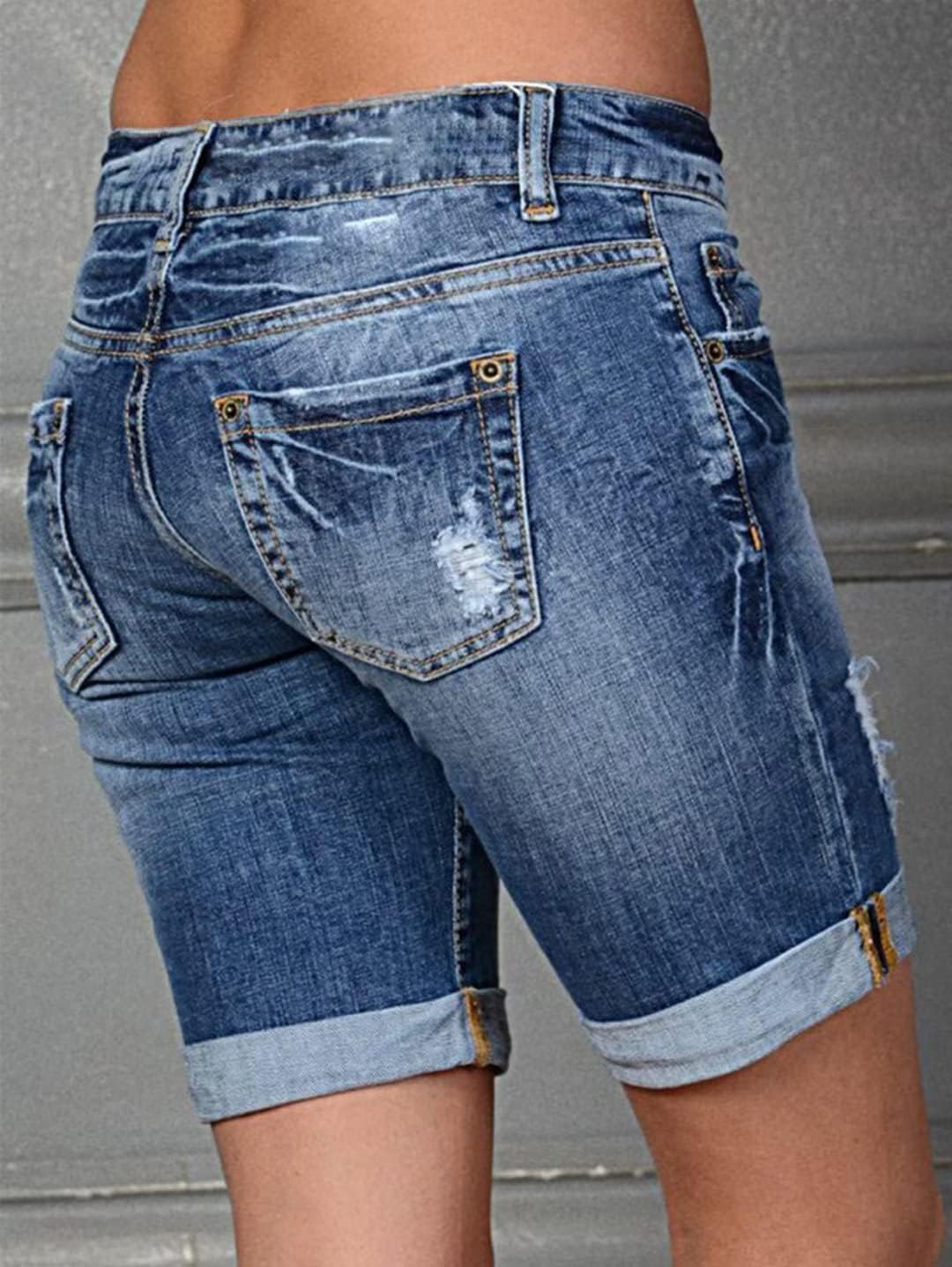 Flamingals Women's Bermuda Jean Shorts Mid Waist Straight Leg Summer Stretchy Denim Shorts - Image 4