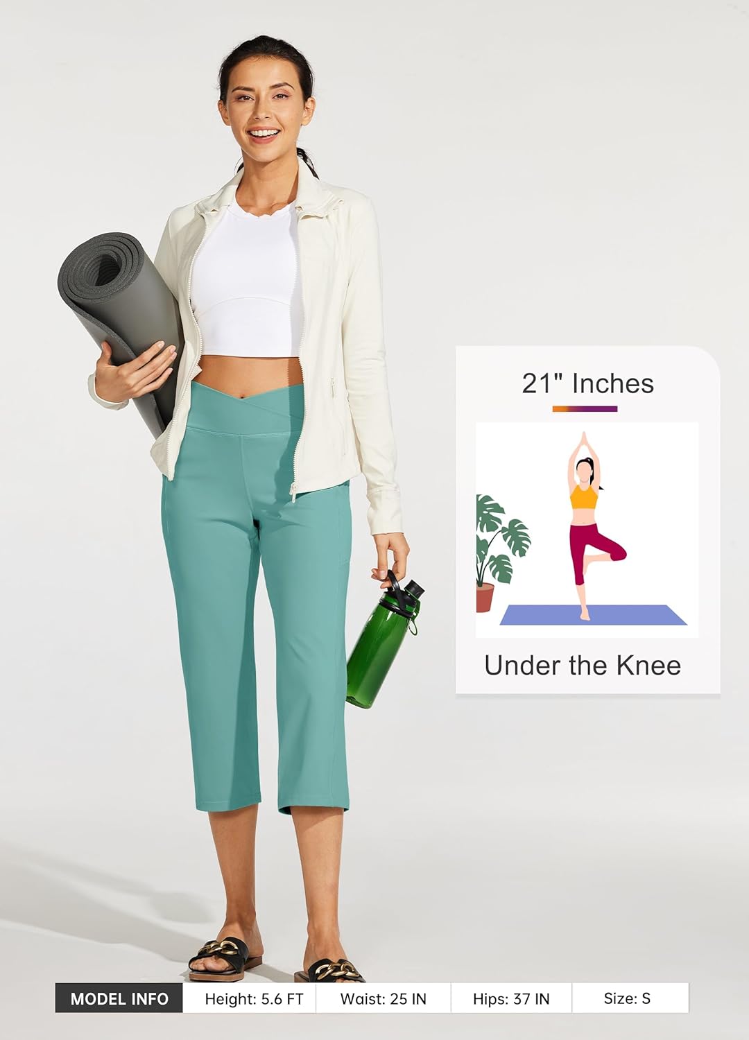 Willit Women's Yoga Capris Pants High Waist Leggings Crossover Straight Leg Athletic Exercise Workout Crop Capris 21" - Image 6