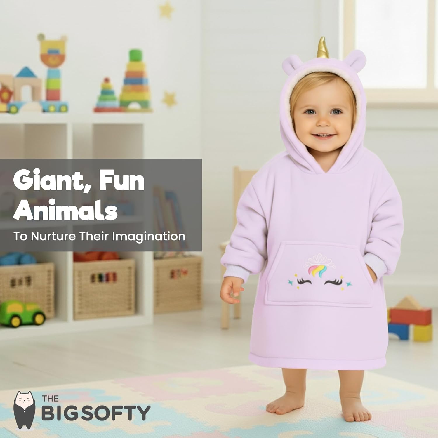 Wearable Blanket Kids 3-10yr, Fun Animal Kids Blanket Hoodie, Hooded Sweatshirt, Oversized Comfy Hoodie Boys, Girls, Toddlers - Image 2