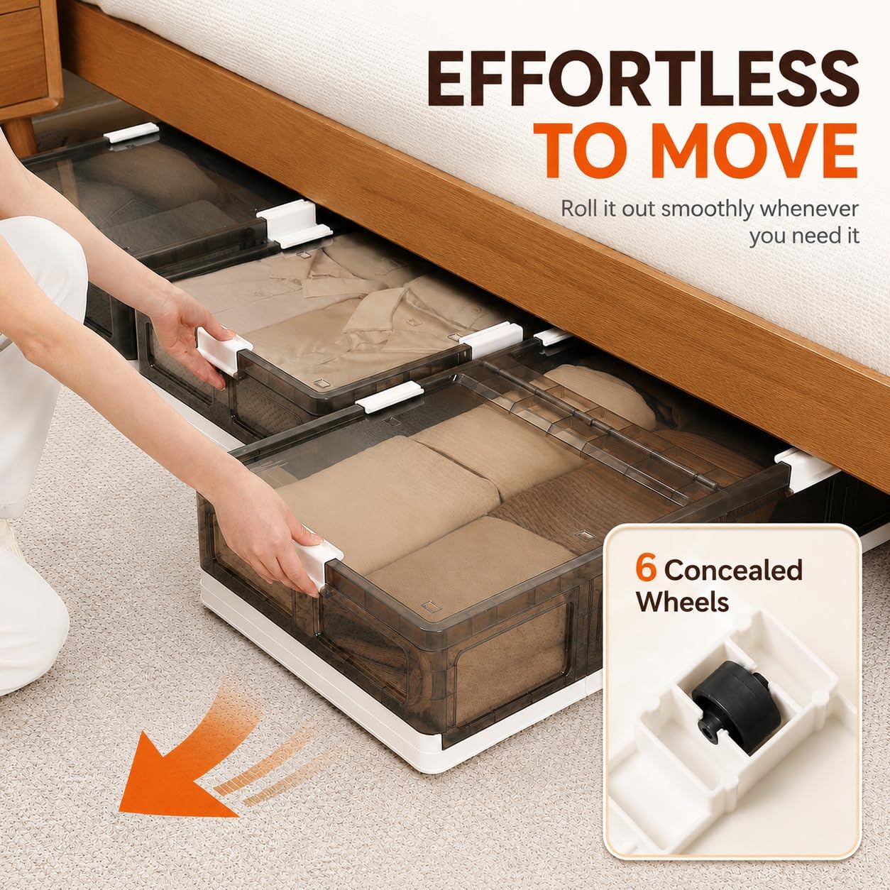 Under Bed Storage Containers with Wheels - Stackable, Foldable Plastic Storage Boxes with Lids for Clothes, Shoes, Blankets - Perfect for Bedroom Organization and Dorms (1 Pack-25.2''x16.5''x7.9'') image 5