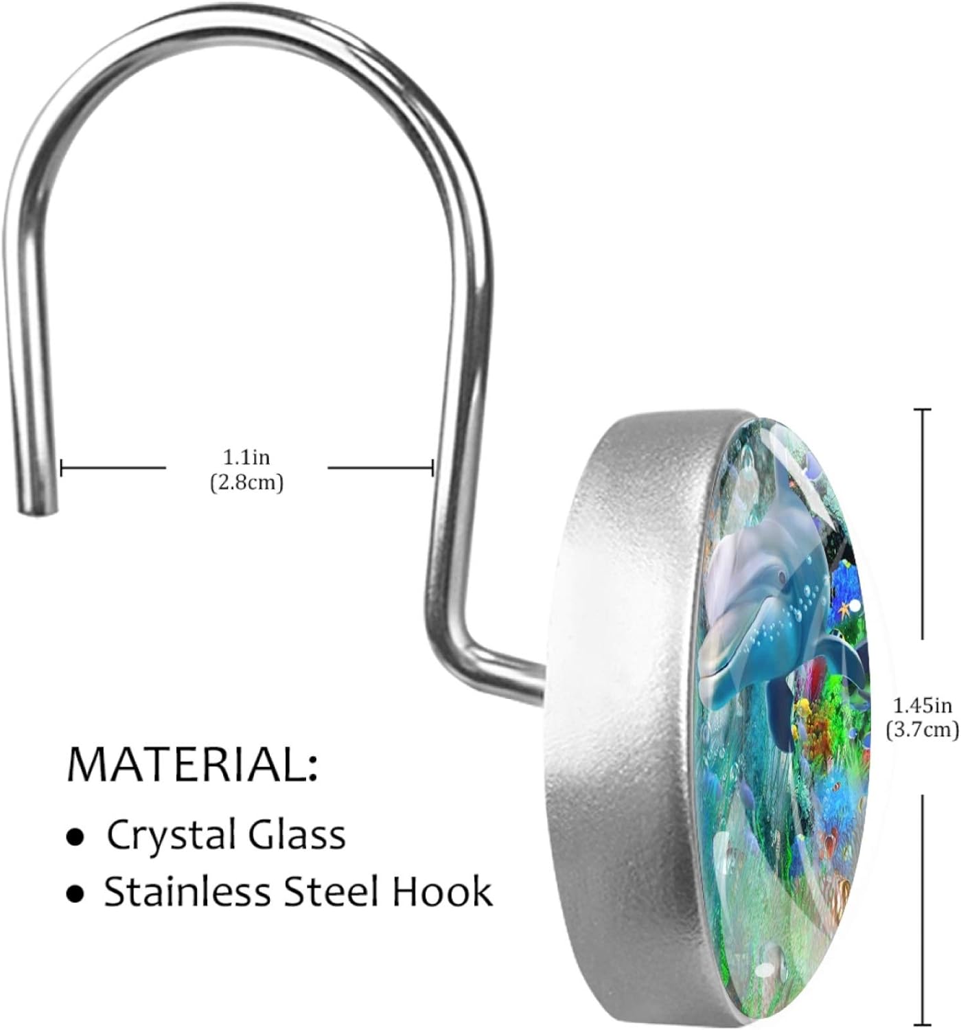 LORVIES Tropical Ocean Dolphins Fish Shower Curtain Hooks Set of 12, Stainless Steel Shower Hooks Decorative Hanger Rings Rust Resistant for Bathroom Kids Room Fashion Home Decor