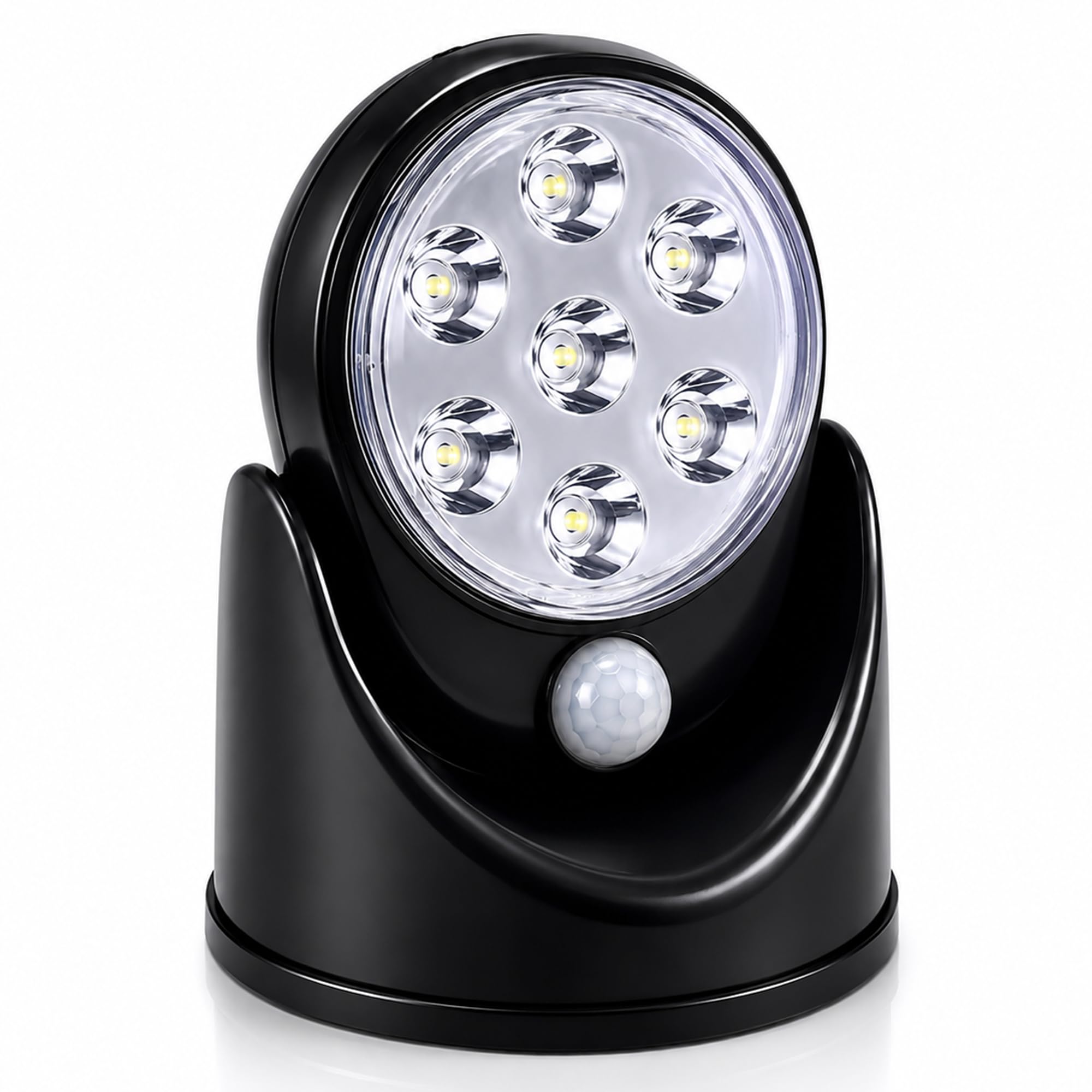 Trimming Shop Battery Powered Motion Sensor Light with Black 7 LED Adjustable Head ABS Body Auto Night Detection for Indoor Outdoor Wall Shed Porch Stairs Garden Or Bathroom Lighting Use, 1pcs — image 1