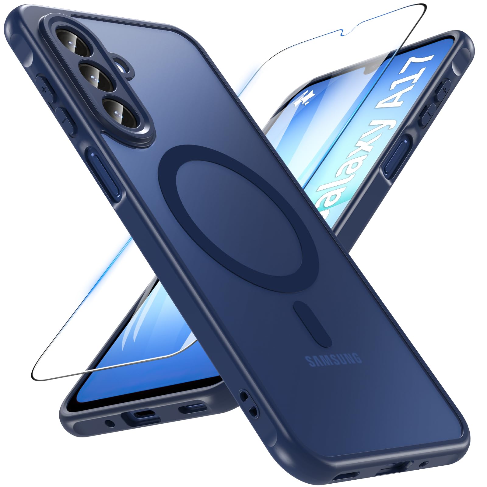 OWKEY für Samsung Galaxy A17 5G Hülle, Magnetisch Handyhülle für MagSafe mit Schutz Glas Dünn Militärschutz Schutzhülle Case für Samsung Galaxy A17 (Blau)