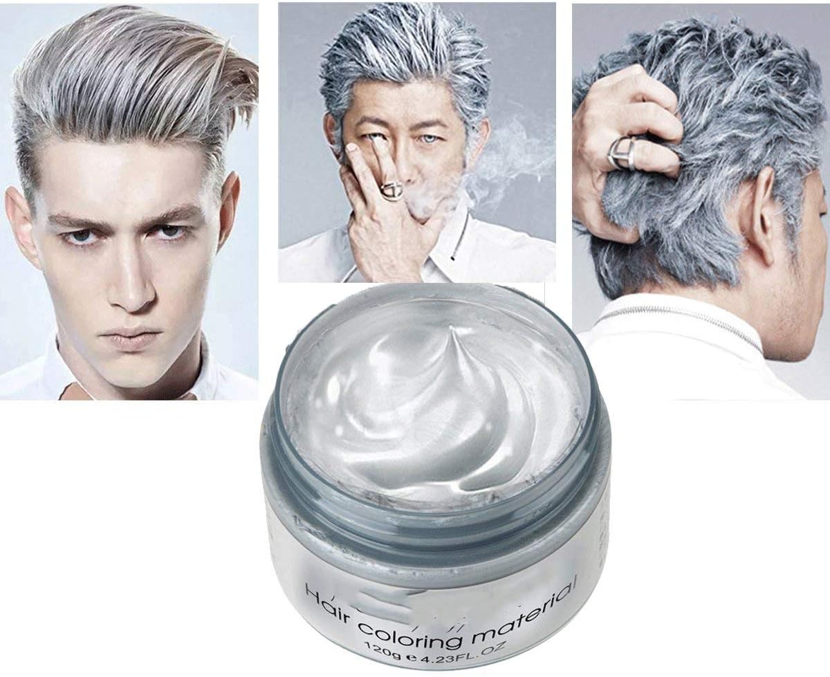 Temporary Silver Gray Hair Wax Instant Hairstyle Dye Styling Cream Mud Hair Pomades for Party, Cosplay, Nightclub, Masquerade, Halloween (silver grey)