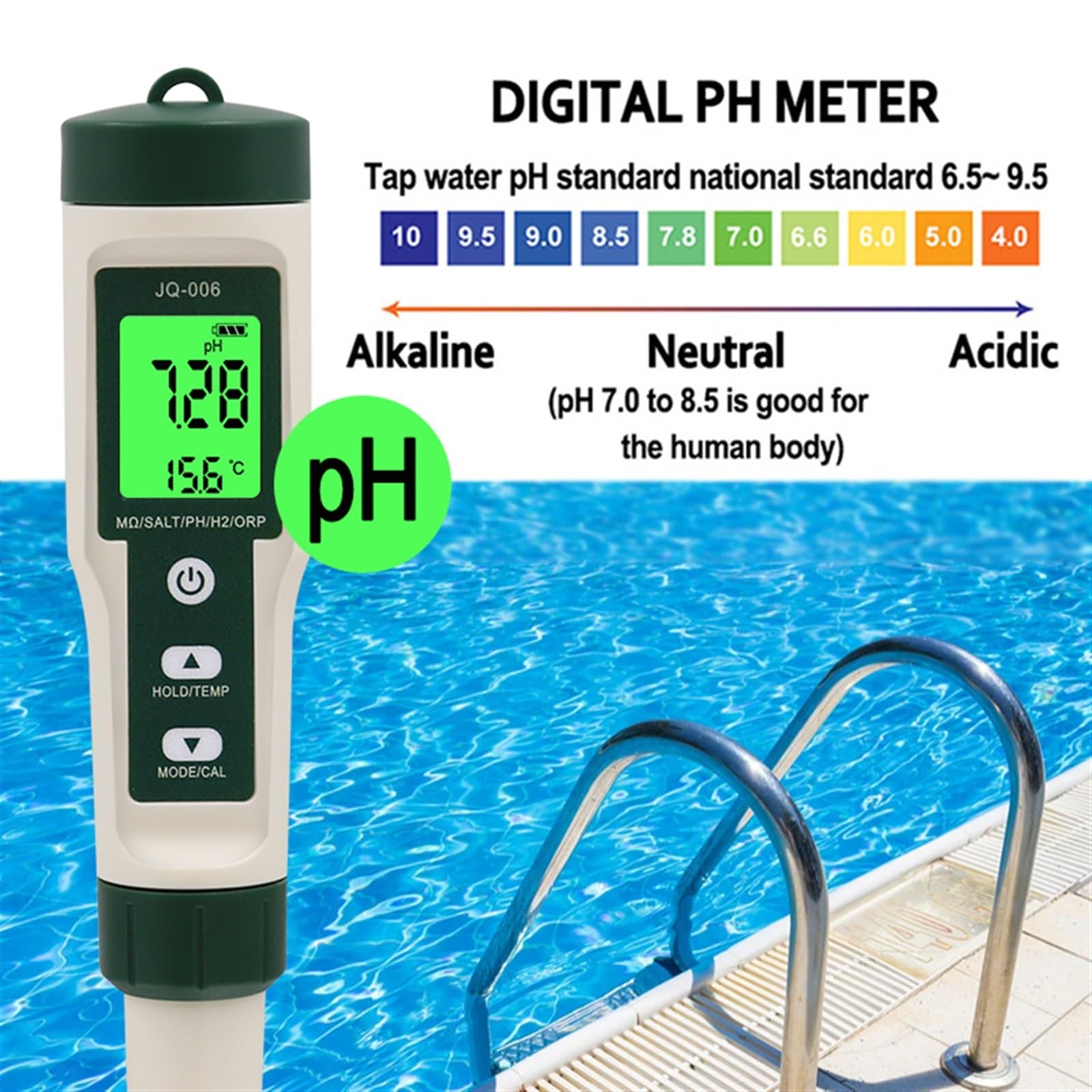 Misuratore TDS, Questo, Come, Misuratore, Tester della qualità 'Acqua 10 in 1 PH/T D S/EC/SALT/TEMP/SG/ORP/H2/penna Fertile/resistività Acquario per Piscina,per Acqua Potabile(No Backlight)