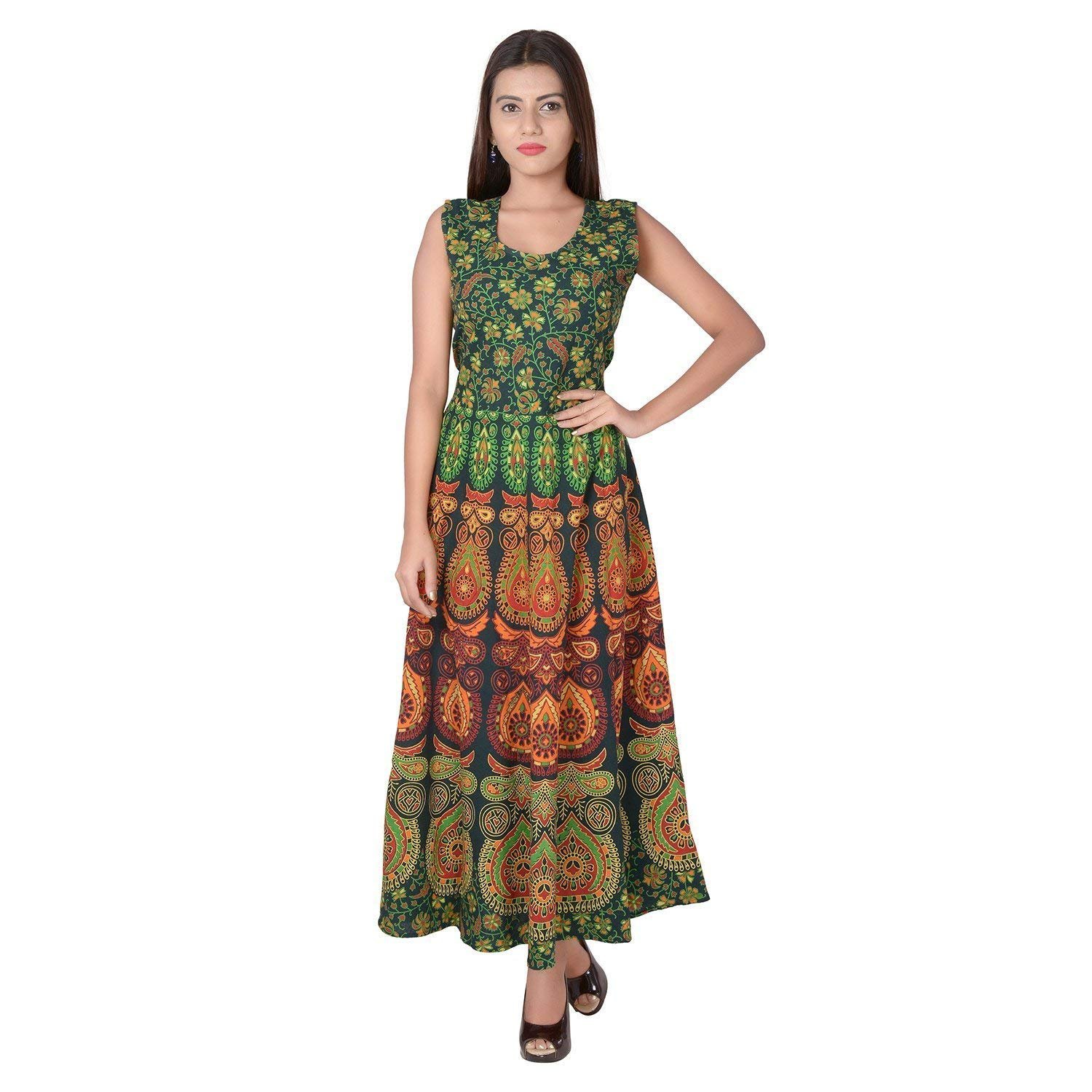 Monique Brand Present Women's 100% Cotton Jaipuri Print Long Midi Maxi Dress