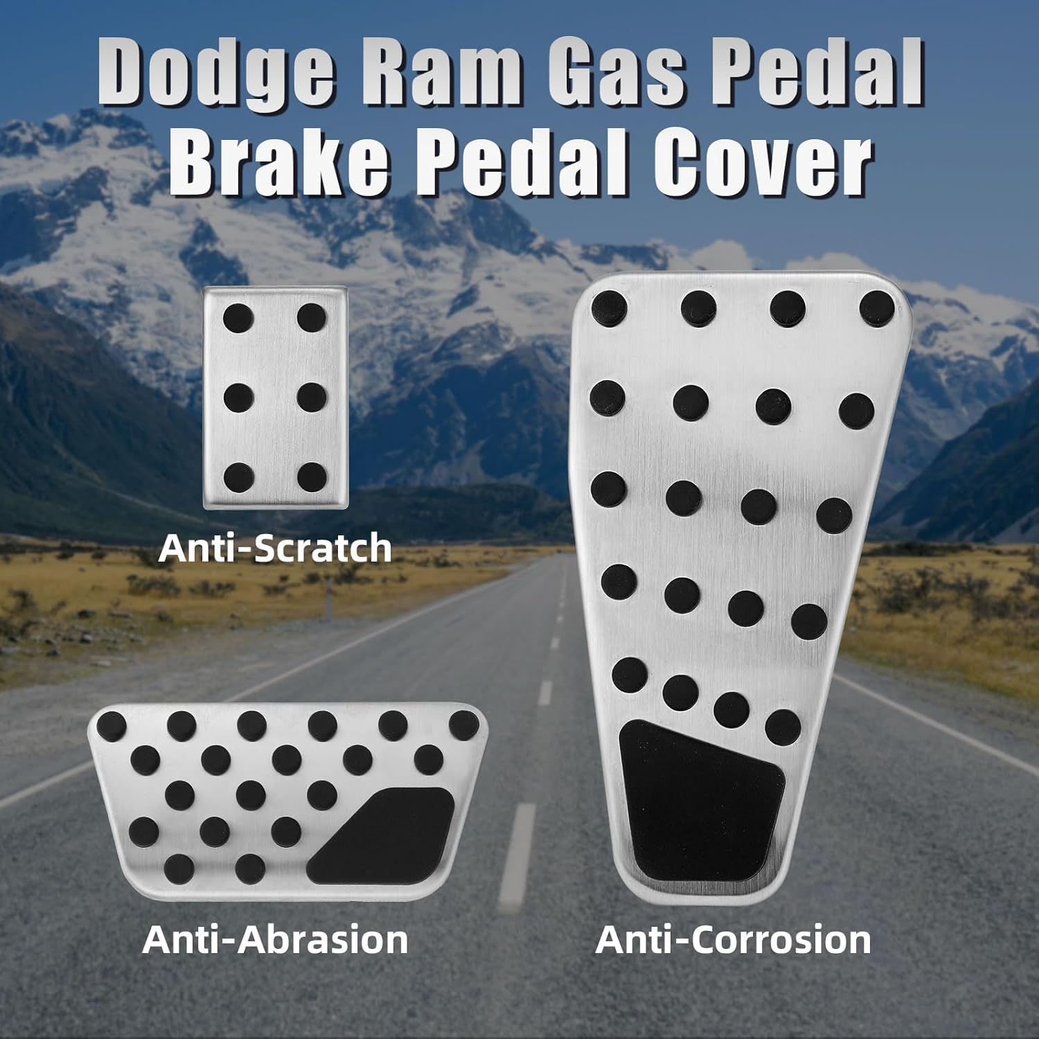 3PCS Gas Pedal Brake Pedal Cover Clutch Pedal for Dodge Ram 2011-2018 1500 2500 3500, Anti-Slip Aluminum Alloy Foot Pedal Pads Kit - Image 4
