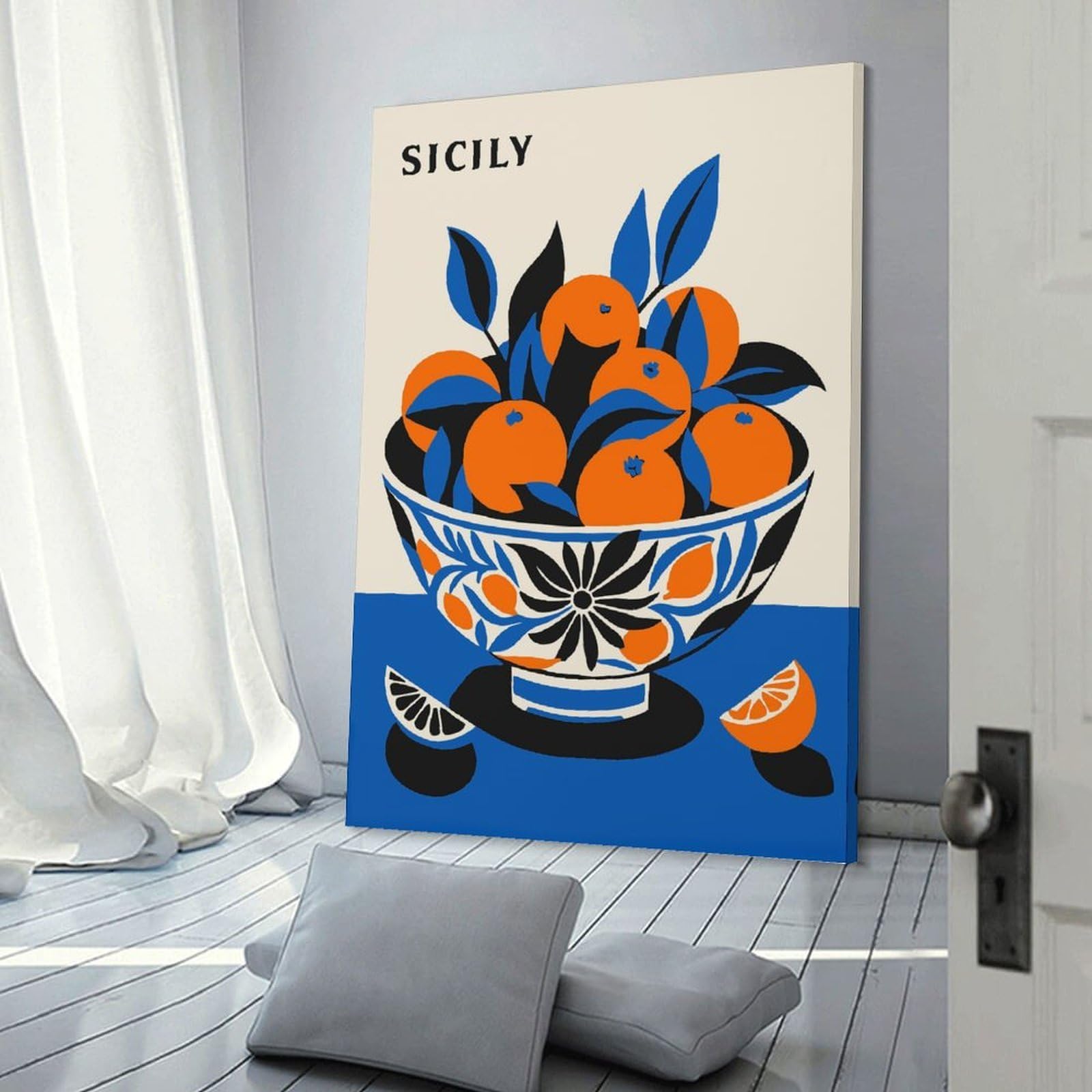 Junmoney Sicily Oranges Canvas Wall Picture 20x30inch(50x75cm), for Study, Office Or Focused Interiors, Home Office Artwork with Decorative Appeal