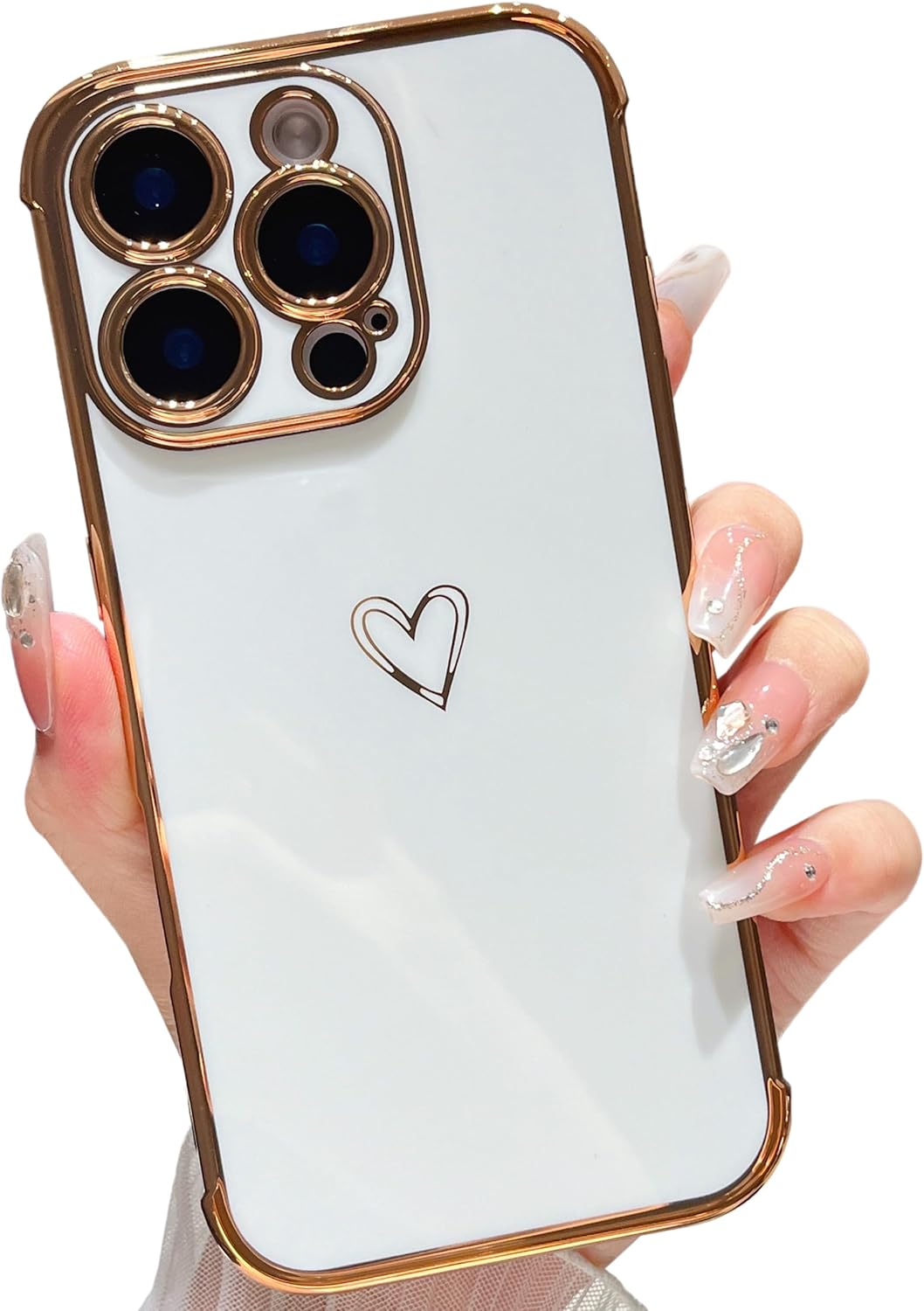 ZTOFERA Compatible with iPhone 16 Pro Max (6.9″) Case for Girls Women, Flexible Soft Silicone Protective Phone Case with Cute Love Heart Pattern Plated Edging Shockproof Bumper Cover, White ZTOFERA Compatible with iPhone 16 Pro Max (6.9″) Case for Girls Women, Flexible Soft Silicone Protective Phone Case with Cute Love Heart Pattern Plated Edging Shockproof Bumper Cover, White
