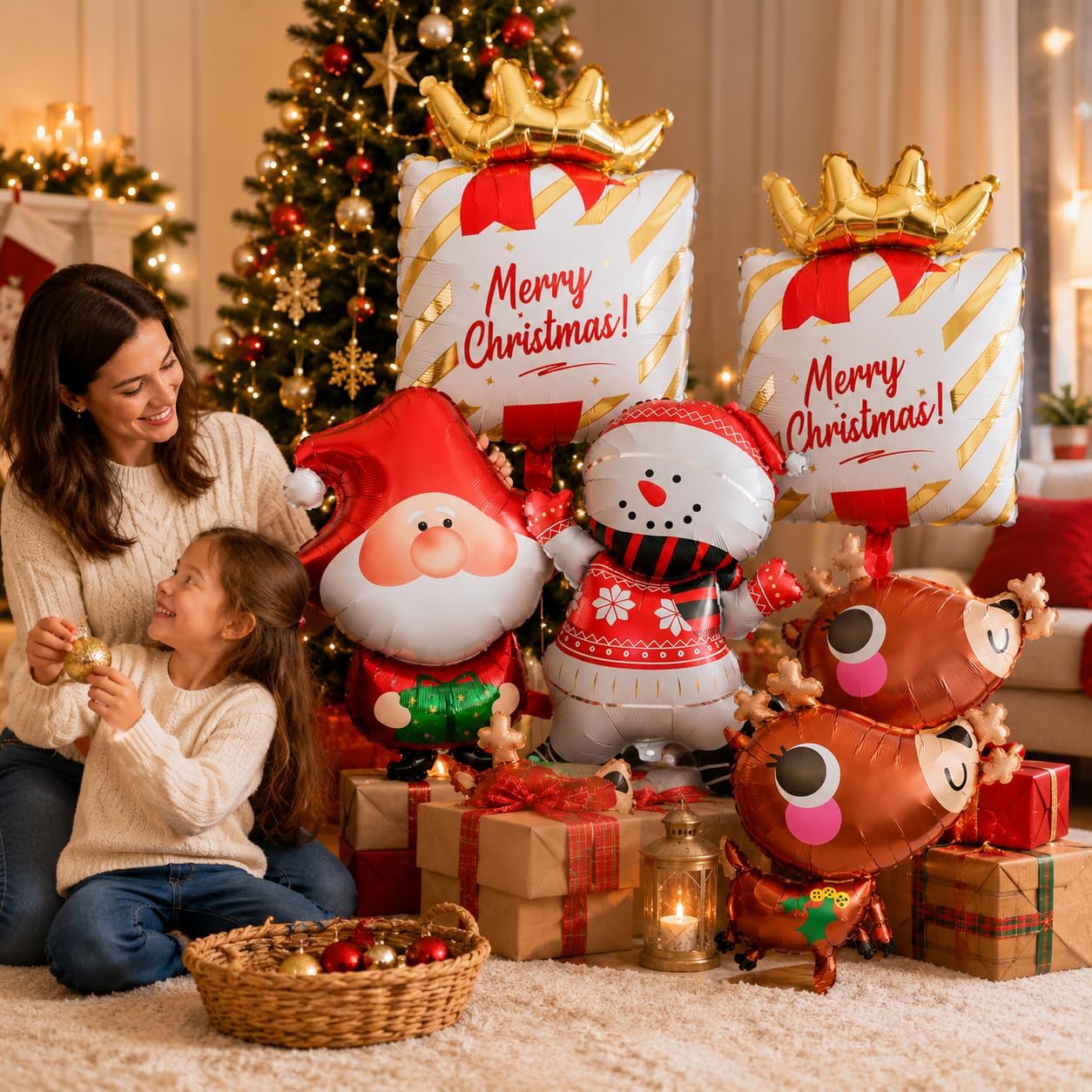 Christmas Foil Balloons Set - 6Pcs Santa Snowman Reindeer Gift Box Decorations for Xmas Party Supplies & Photo Backdrop image 4