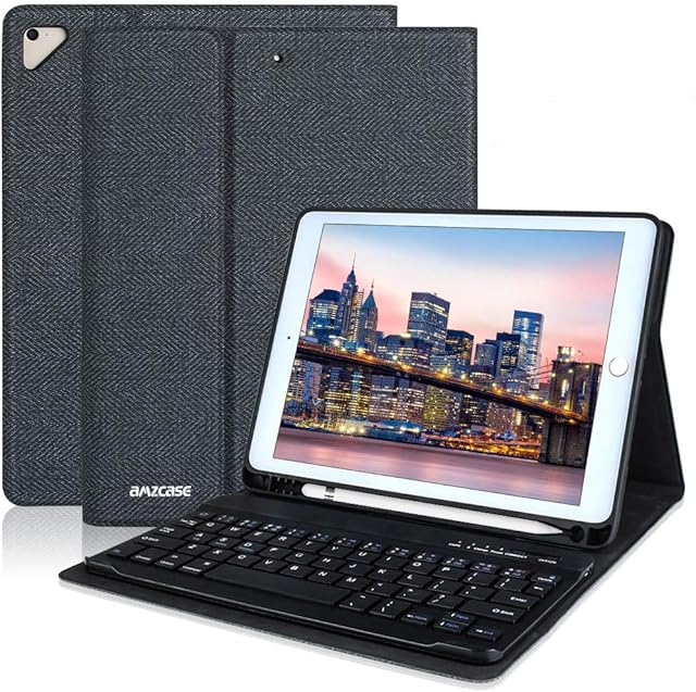 iPad Keyboard Case 9.7 for iPad 2018 (6th Gen) iPad 9.7 Inch 2017 (5th Gen) iPad Air 2 iPad Air 1, Case for iPad Pro 9.7 with Detachable Wireless Keyboard Pencil Holder (Black)
