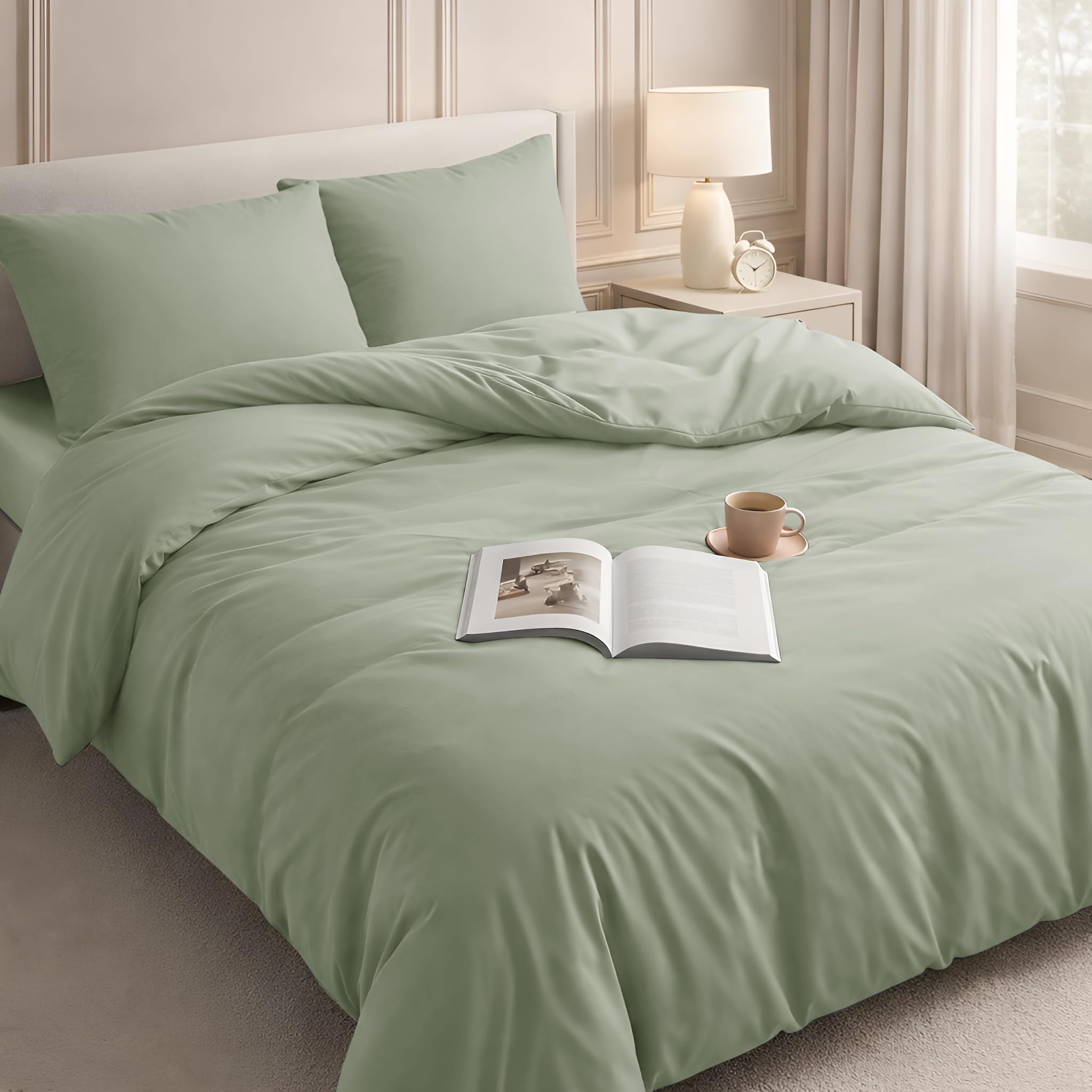 Velosso Duvet Cover Sets - Brushed Microfibre Duvet Covers with 2 Pillowcases - Hypoallergenic Ultra Soft Breathable Quilt Cover Set (Sage, King) โ image 1
