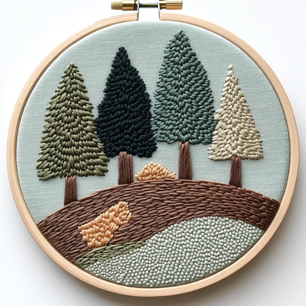 Punch Needle Kit for Beginners, Punch Stitching Kit for Adults, Needle Punch Kits for Adults, DIY Nature and Some Trees Embroidery Set for Art Crafts and Festival Decorations