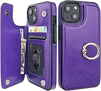 Vista 9 de ONETOP - Funda tipo cartera para iPhone 13 con soporte para tarjetas, anillo de rotación de 360°, bloqueo RFID, piel sintética, doble cierre Rojo