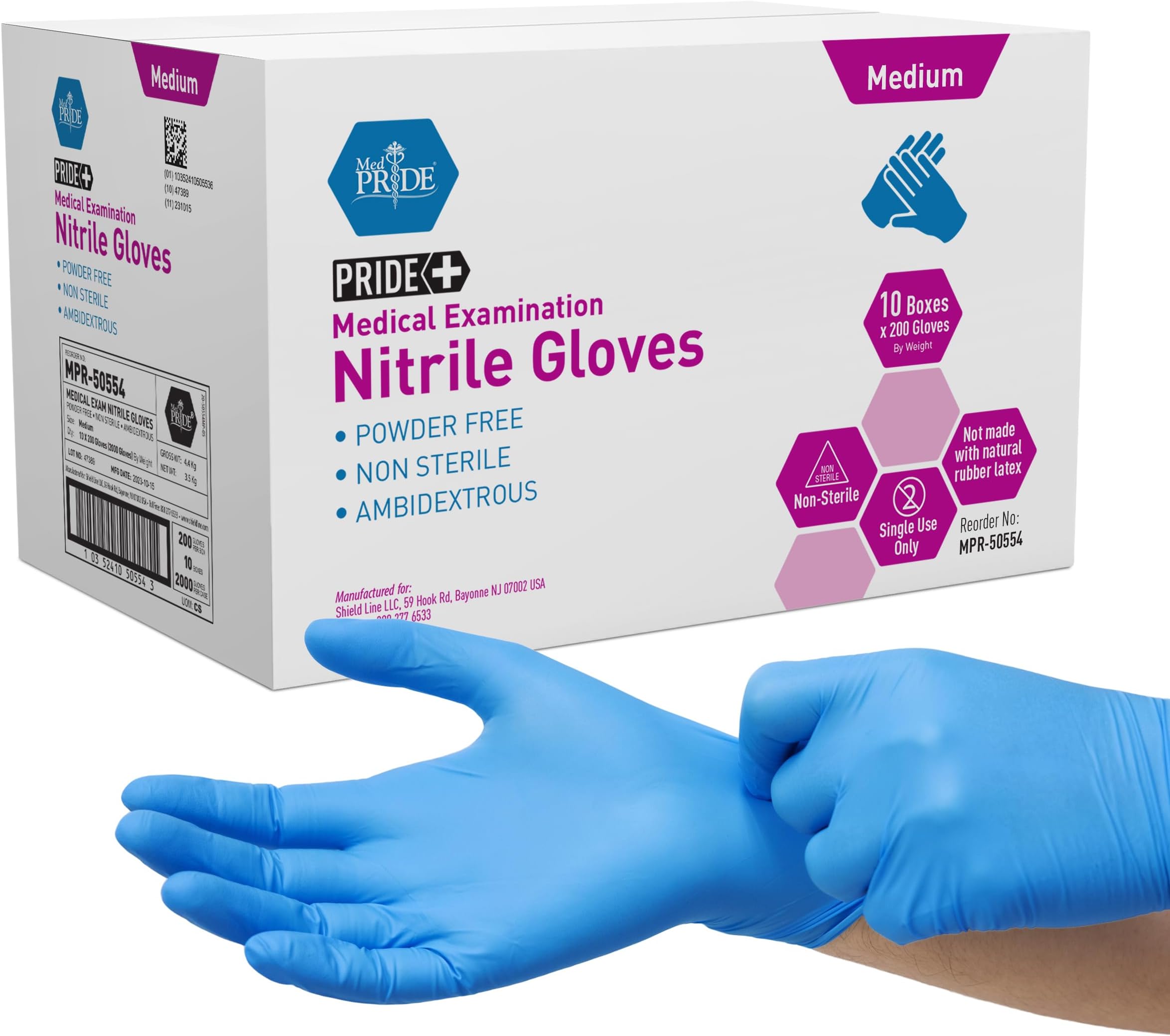 MED PRIDE Medical Examination Nitrile Gloves| Professional Grade for Hospitals, Law Enforcement, Tattoo Artists, First Response Case/2000 Medium Case of 2000