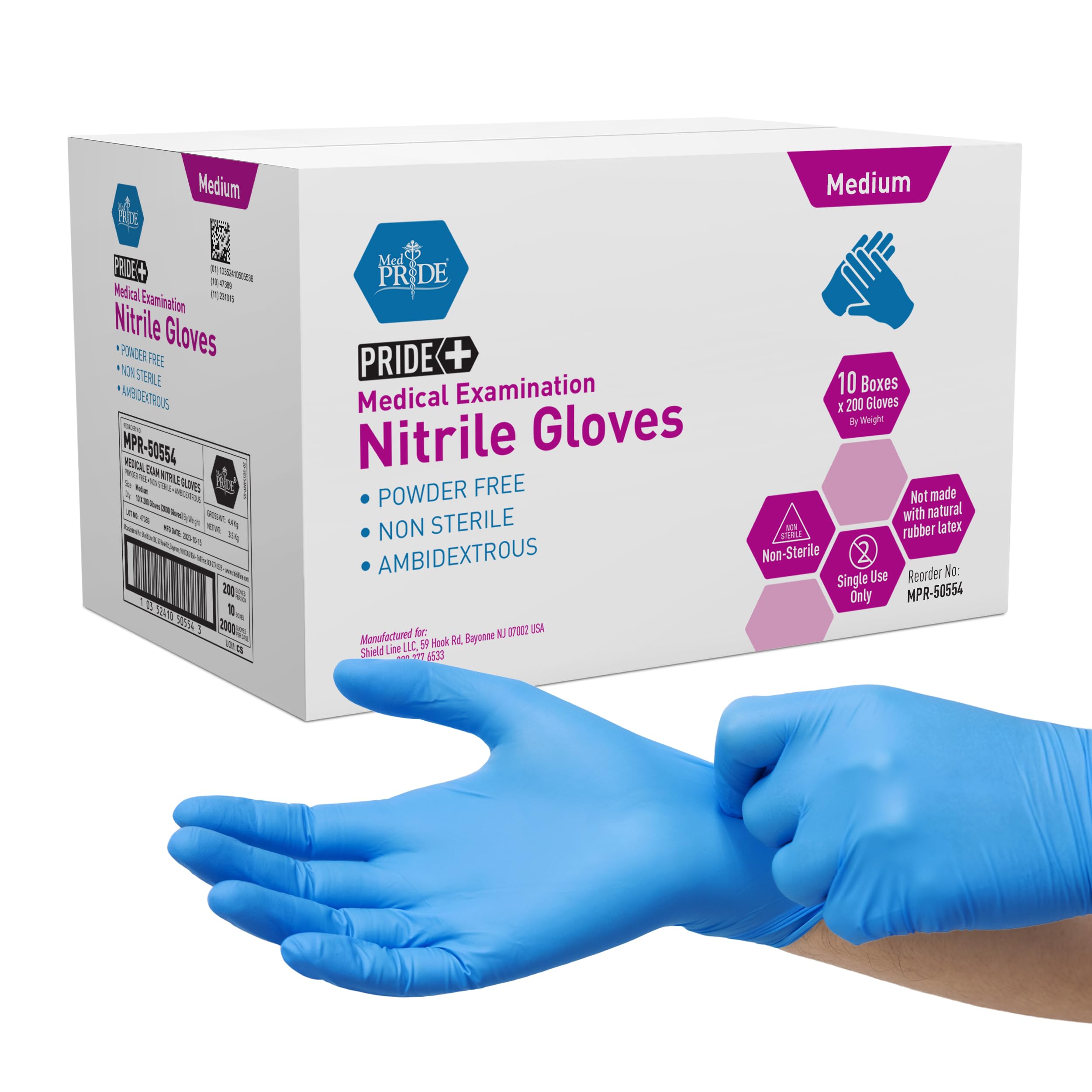 MED PRIDE Medical Examination Nitrile Gloves| Professional Grade for Hospitals, Law Enforcement, Tattoo Artists, First Response Case/2000 Medium Case of 2000