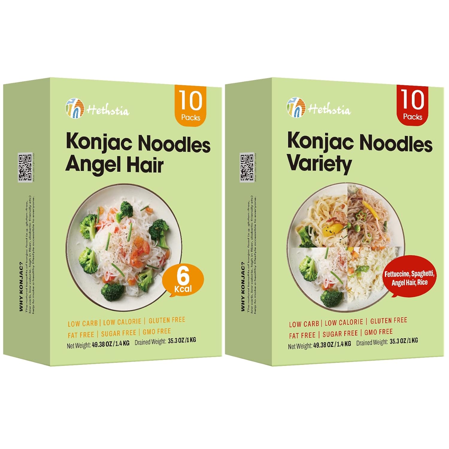 Fideos Shirataki Konjac Hethstia, 20 Paquetes, Bajo en Calorías, Vegano