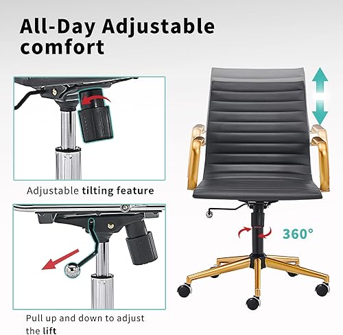 Miniatura 67 de Silla de oficina giratoria con reposabrazos y ruedas, cómodo asiento ajustable para juegos para adultos, silla de trabajo resistente para oficina en