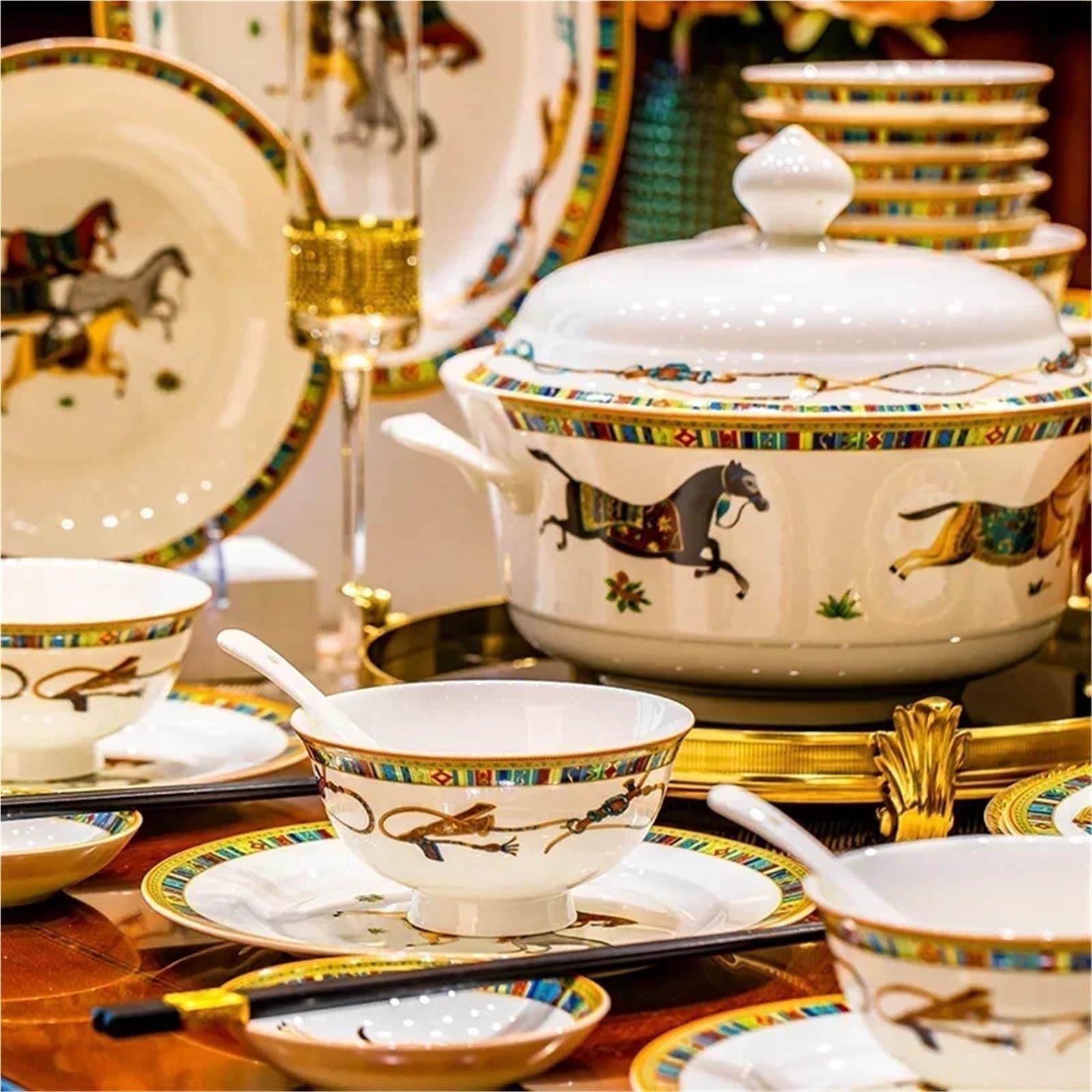 Zestaw Naczyń Na Imprezę, Talerze, Zastawa Stołowa, Ceramika, Goście, Porcelana, Święta Bożego Narodzenia, Luksusowe Naczynia Stołowe, Pełny Zestaw, 60 Szt.